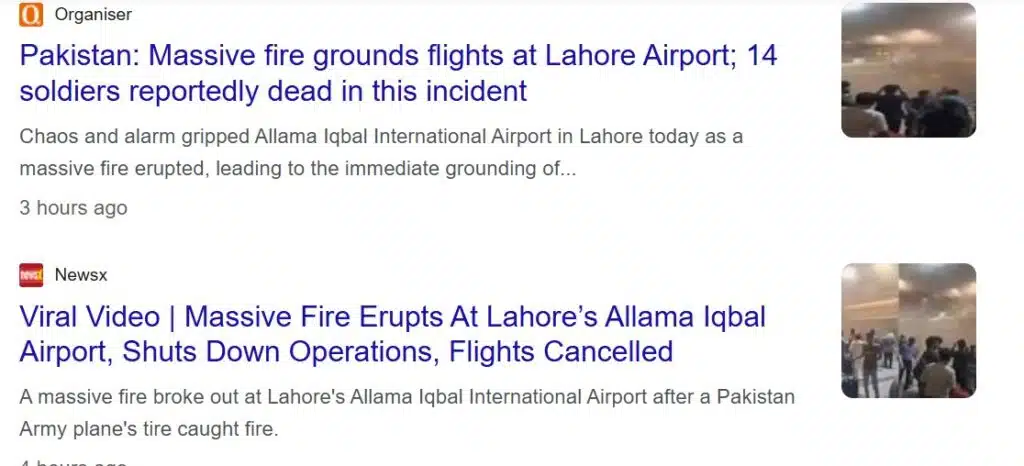 Indian propaganda exposed: false claims about fire at Lahore airport Screenshot 2025 04 26 181235