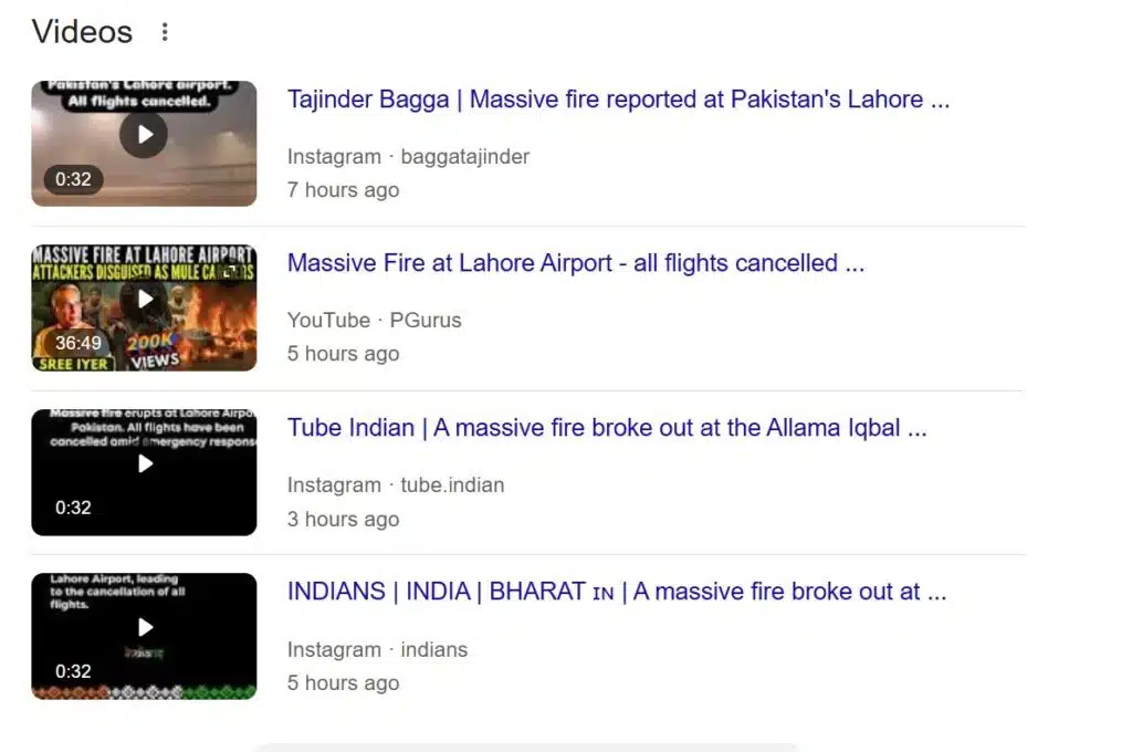 Indian propaganda exposed: false claims about fire at Lahore airport Screenshot 2025 04 26 185223