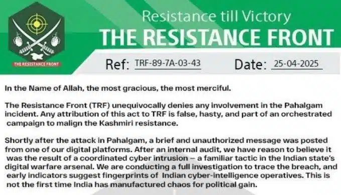 Indian cyber plot exposed: TRF denies Pahalgam attack, says social media accounts hacked WhatsApp Image 2025 04 26 at 3.12.27 PM 2