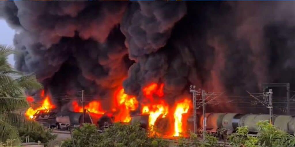 Massive fire erupts on tanker train in Tamil Nadu